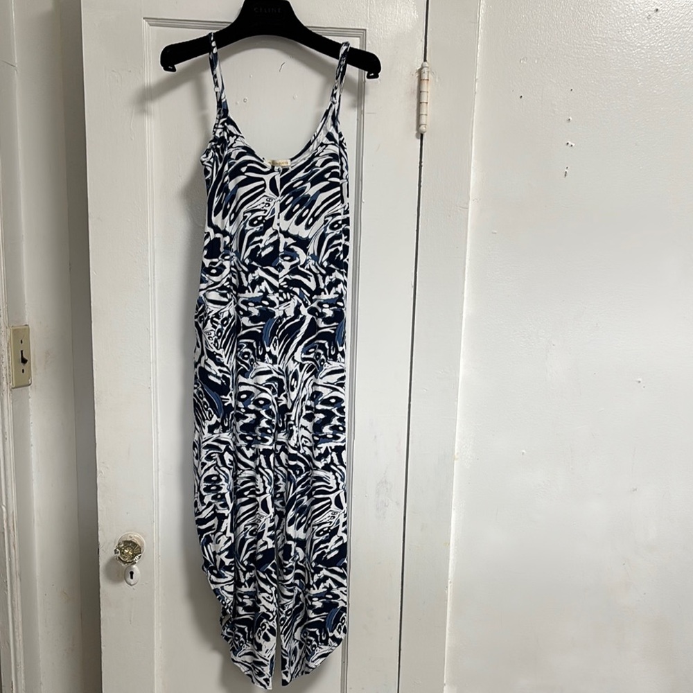 Blue and White Zebra Print Jumpsuit